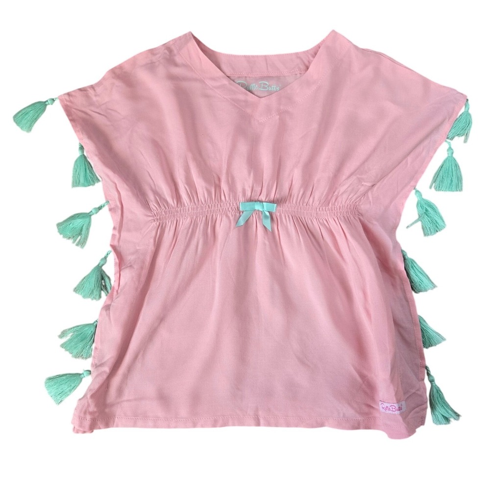 RuffleButts‎ Toddler Girl Swim Beach Cover Up Pink Green Tassel Kaftan 2T/3T
